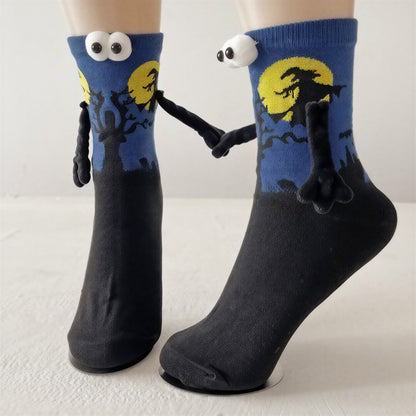 Plusock Halloween 3D Eyes Plush Cuff Quarter Socks(3 Pairs) - Dark Blue - EU34-40(US1-7) - image 6