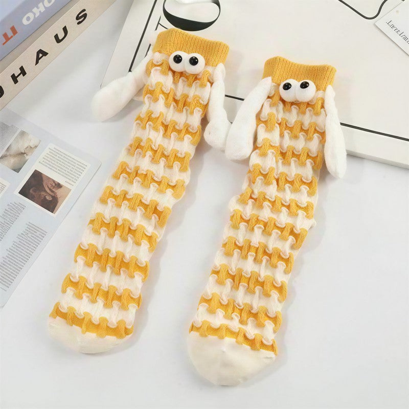 Plusock Plush Sheep Houndstooth Knit Socks(5 Pairs) - Yellow - EU35-42(US2-8) - image 2