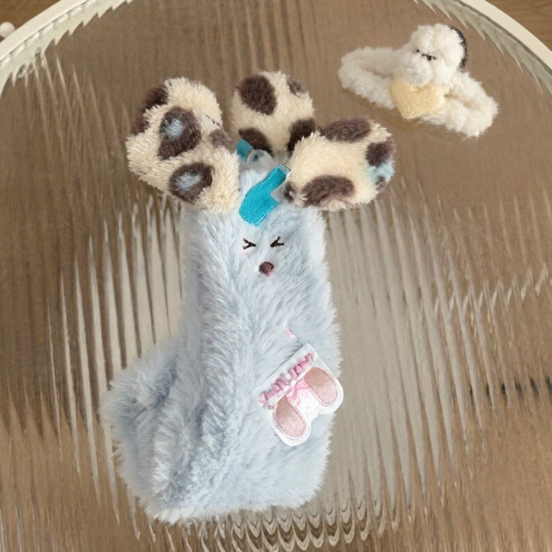 Plusock Shaggy Leopard Ear Cozy Home Slipper Socks - Blue - EU35-39(US2-6) - image 3