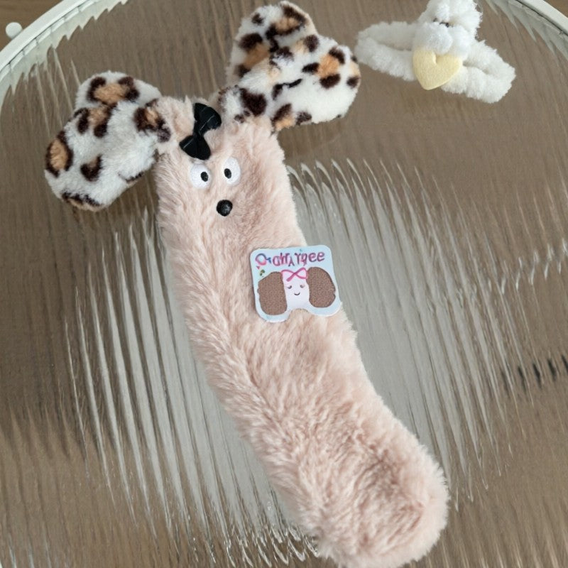 Plusock Shaggy Leopard Ear Cozy Home Slipper Socks - Khaki - EU35-39(US2-6) - image 1
