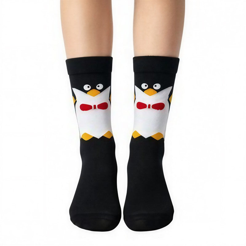 Plusock Cute Cartoon Animal Print Poly Cotton Quarter Socks(4 Pairs) - Black - EU36-41(US3-8) - image 5