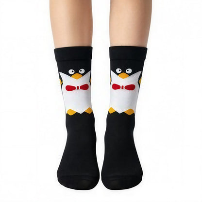 Plusock Cute Cartoon Animal Print Poly Cotton Quarter Socks(4 Pairs) - Black - EU36-41(US3-8) - image 5
