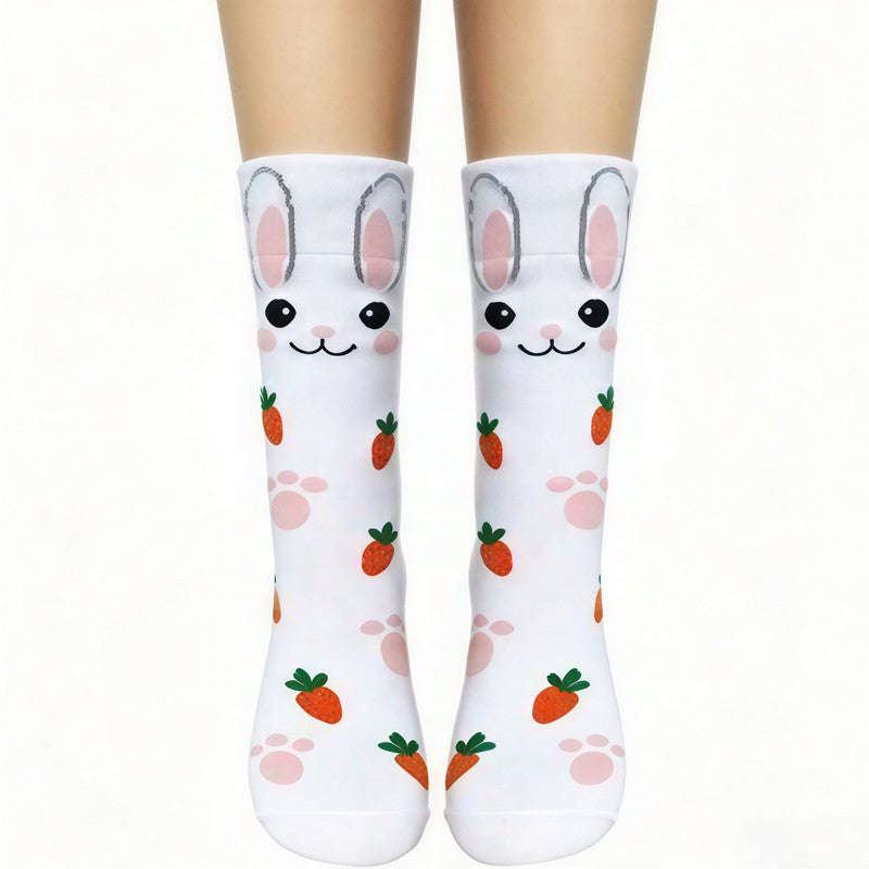 Plusock Cute Cartoon Animal Print Poly Cotton Quarter Socks(4 Pairs) - Light Pink - EU36-41(US3-8) - image 4