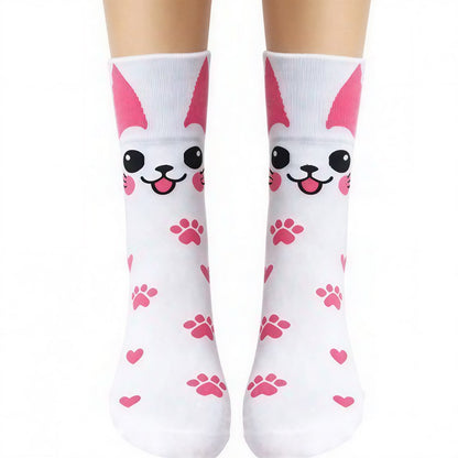 Plusock Cute Cartoon Animal Print Poly Cotton Quarter Socks(4 Pairs) - Pink - EU36-41(US3-8) - image 2