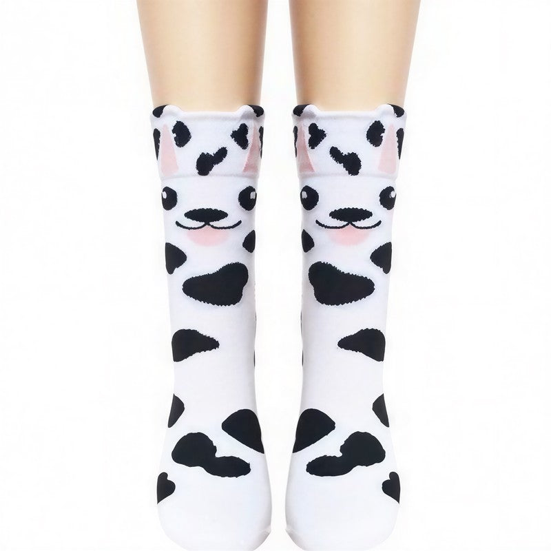 Plusock Cute Cartoon Animal Print Poly Cotton Quarter Socks(4 Pairs) - White - EU36-41(US3-8) - image 1