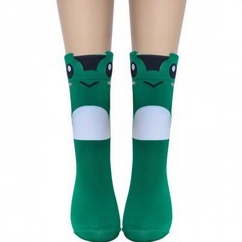 Plusock Cute Cartoon Animal Print Poly Cotton Quarter Socks(4 Pairs) - Green - EU36-41(US3-8) - image 0