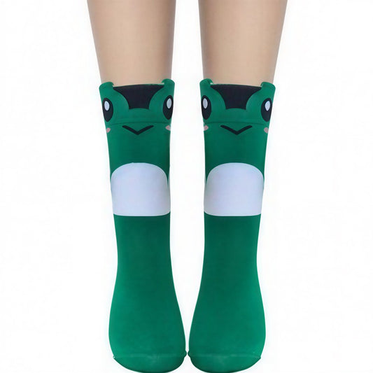 Plusock Cute Cartoon Animal Print Poly Cotton Quarter Socks(4 Pairs) - Green - EU36-41(US3-8) - image 0