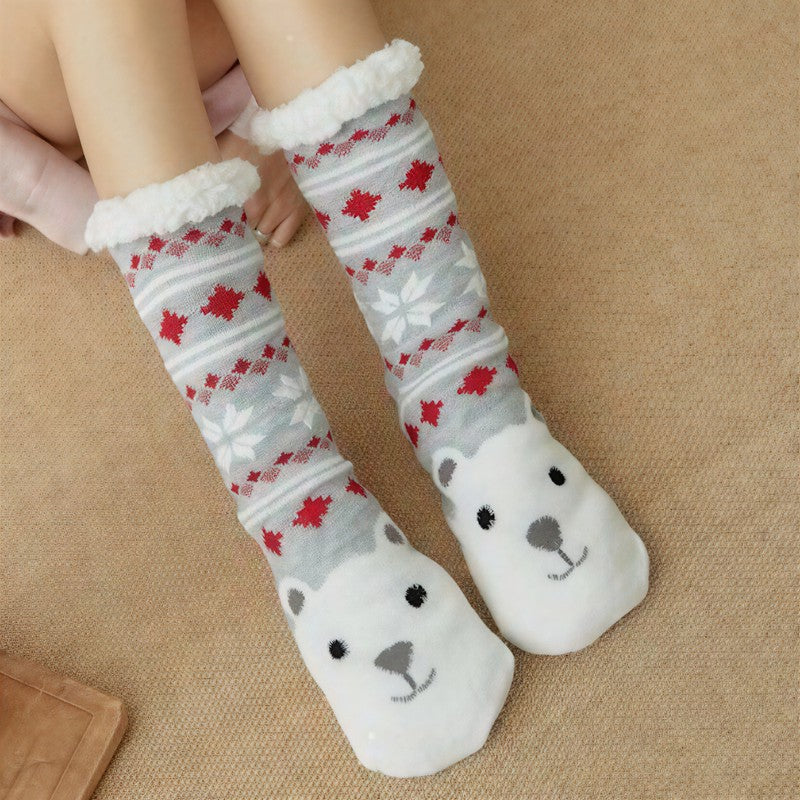 Plusock Panda Stripe Sherpa Cuff Cozy Mid Calf Slipper Socks(2 Pairs) - White - EU35-42(US2-8) - image 5