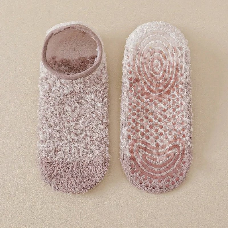 Plusock Cozy Chenille Low Cut Anti Slip Home Slipper Socks(3 Pairs) - Coffee - EU36-44(US3-10) - image 4