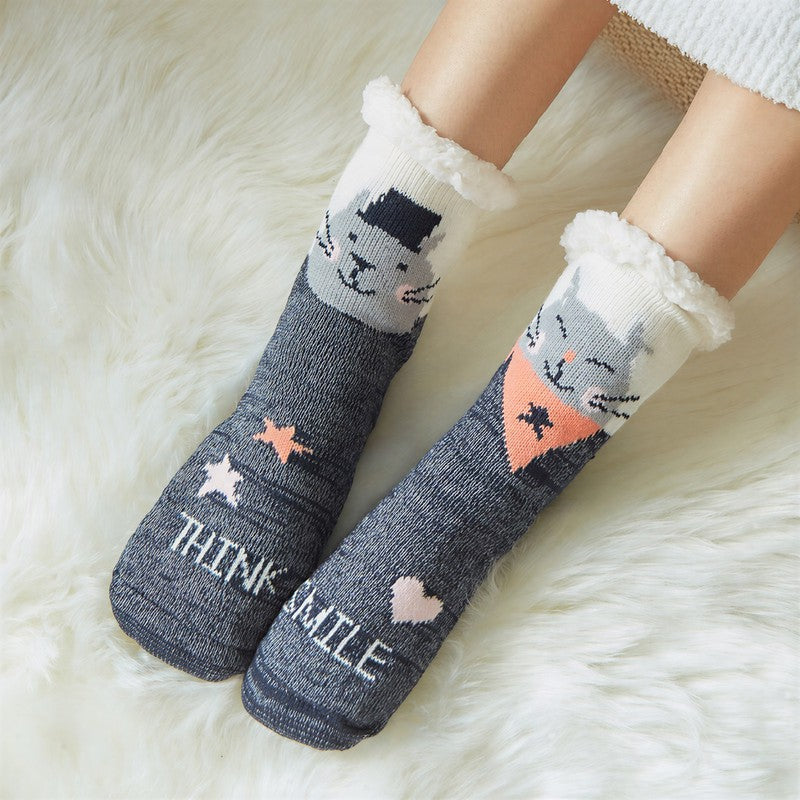 Plusock Panda Stripe Sherpa Cuff Cozy Mid Calf Slipper Socks(2 Pairs) - Grey - EU35-42(US2-8) - image 4