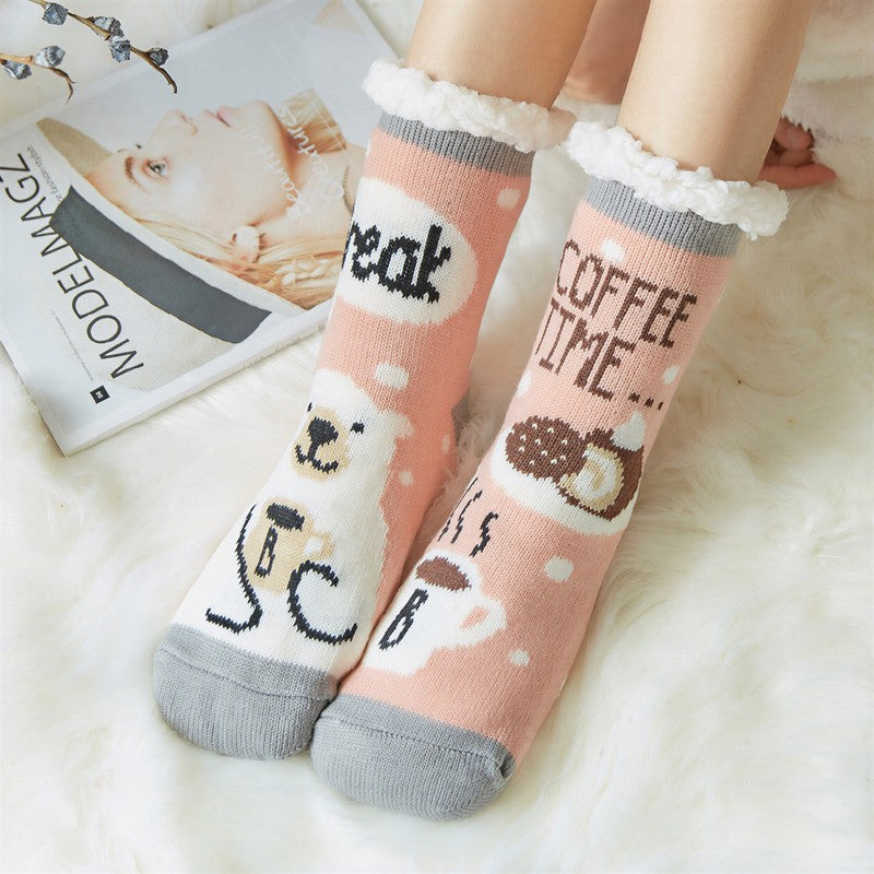 Plusock Panda Stripe Sherpa Cuff Cozy Mid Calf Slipper Socks(2 Pairs) - Light Pink - EU35-42(US2-8) - image 3
