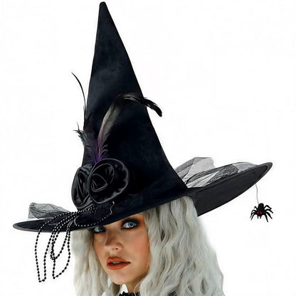 Plusock Gothic Veil Rose Witch Costume Party Hat - B - One Size - image 1