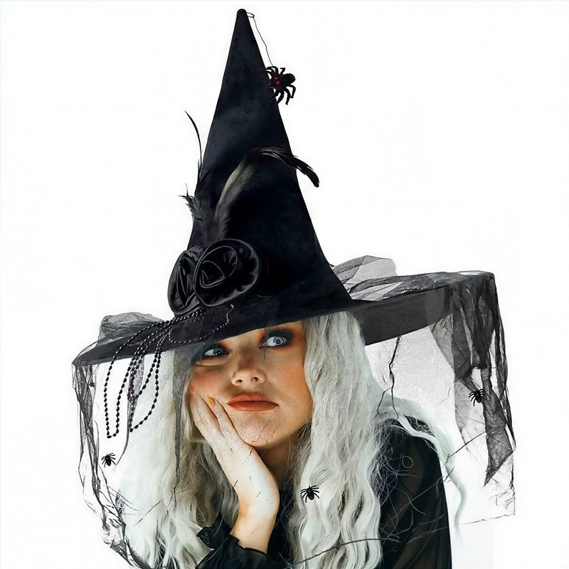 Plusock Gothic Veil Rose Witch Costume Party Hat - A - One Size - image 0