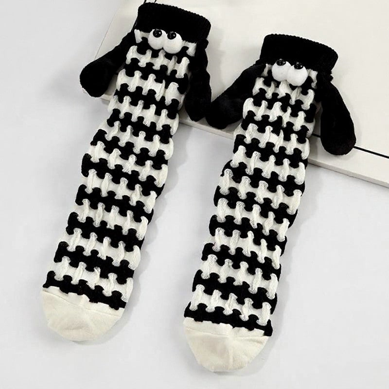 Plusock Plush Sheep Houndstooth Knit Socks(5 Pairs) - Black - EU35-42(US2-8) - image 5