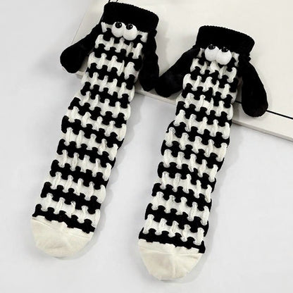 Plusock Plush Sheep Houndstooth Knit Socks(5 Pairs) - Black - EU35-42(US2-8) - image 5