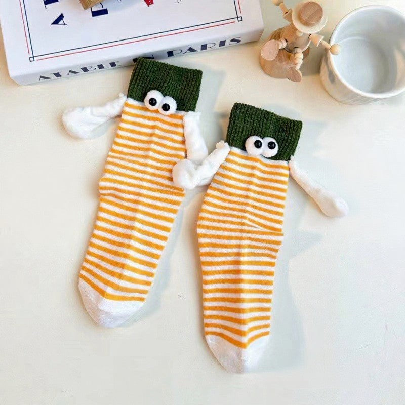 Plusock Playful Striped Cartoon Quarter Socks(4 Pairs) - Yellow - EU35-40(US2-7) - image 2