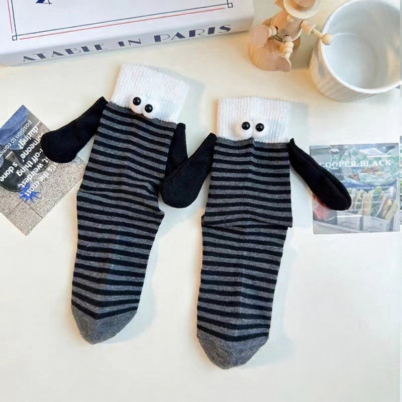 Plusock Playful Striped Cartoon Quarter Socks(4 Pairs) - Black - EU35-40(US2-7) - image 1