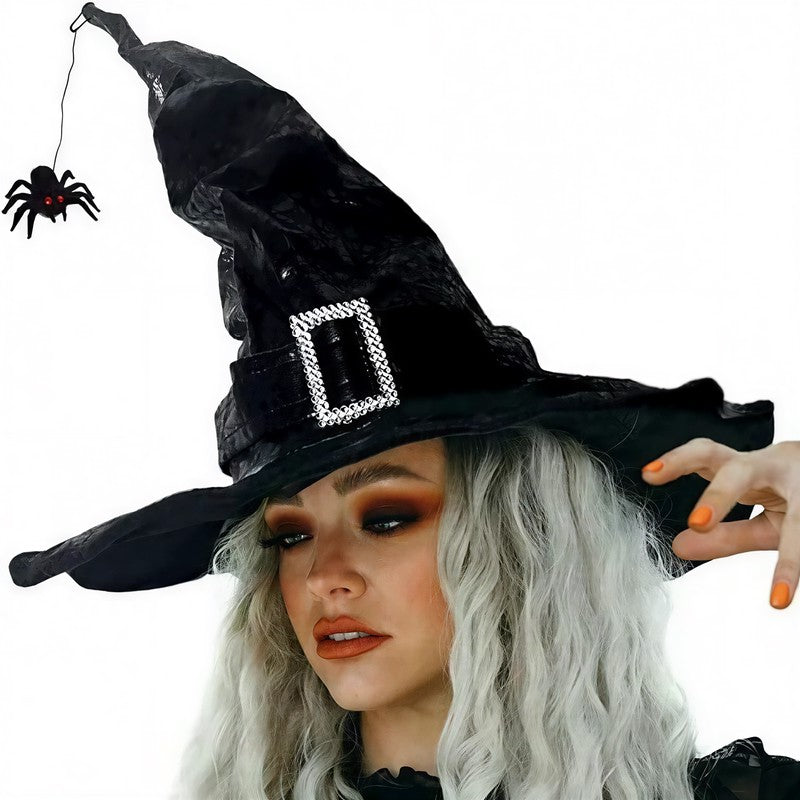 Plusock Gothic Buckle Spider Accent Halloween Witch Hat - A - One Size - image 0