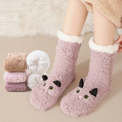 Plusock Cozy Cat Face Plush Home Slipper Socks - image 0