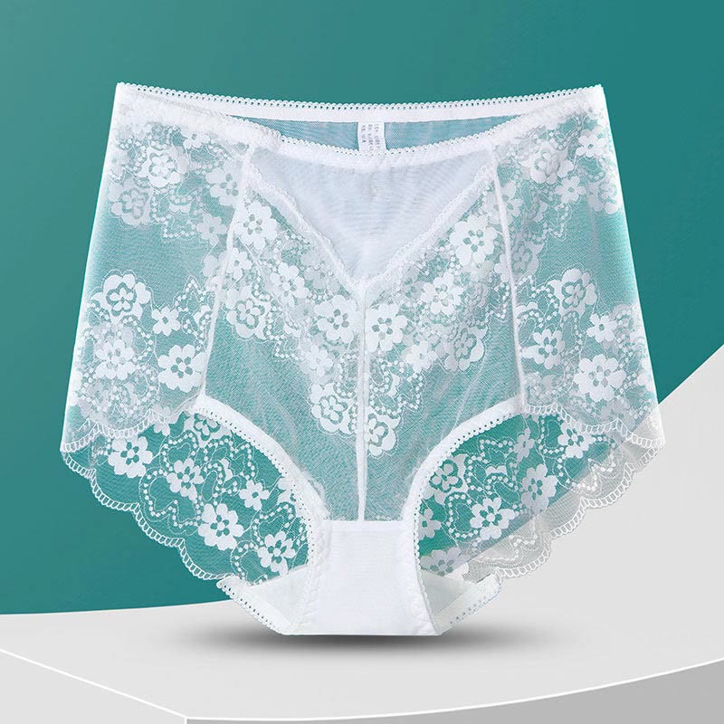 Plusock High-Waisted Floral Panty(5 Pairs) - White - 3XL - image 10