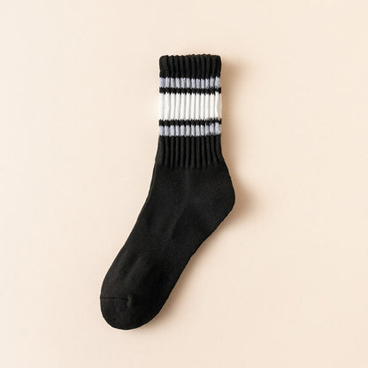 Plusock Plus Size Thickened Stripes Quarter Socks(7 Pairs) - Black - EU39-46(US6-12) - image 11