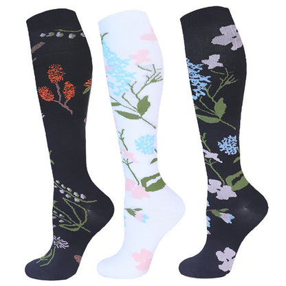 Flower Pattern Compression Socks(3 Pairs)