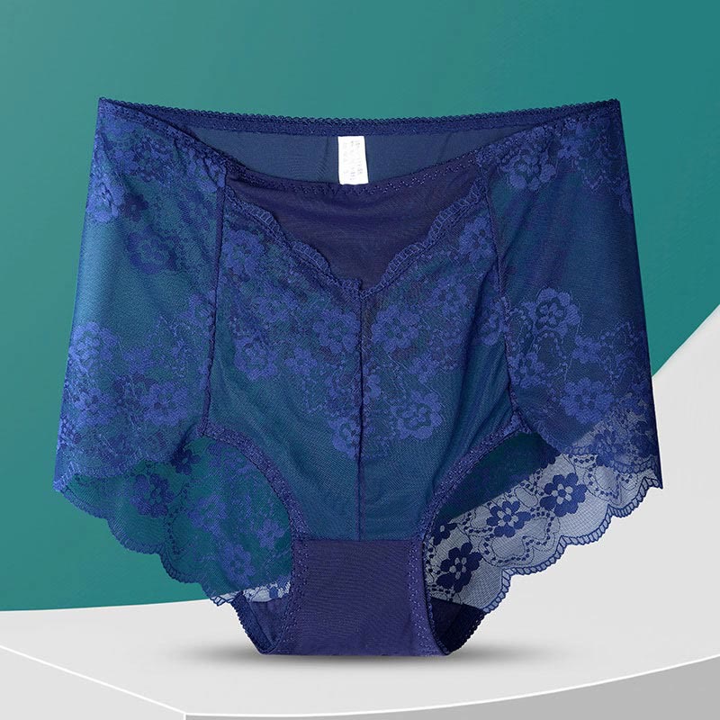 Plusock High-Waisted Floral Panty(5 Pairs) - Navy Blue - 3XL - image 9
