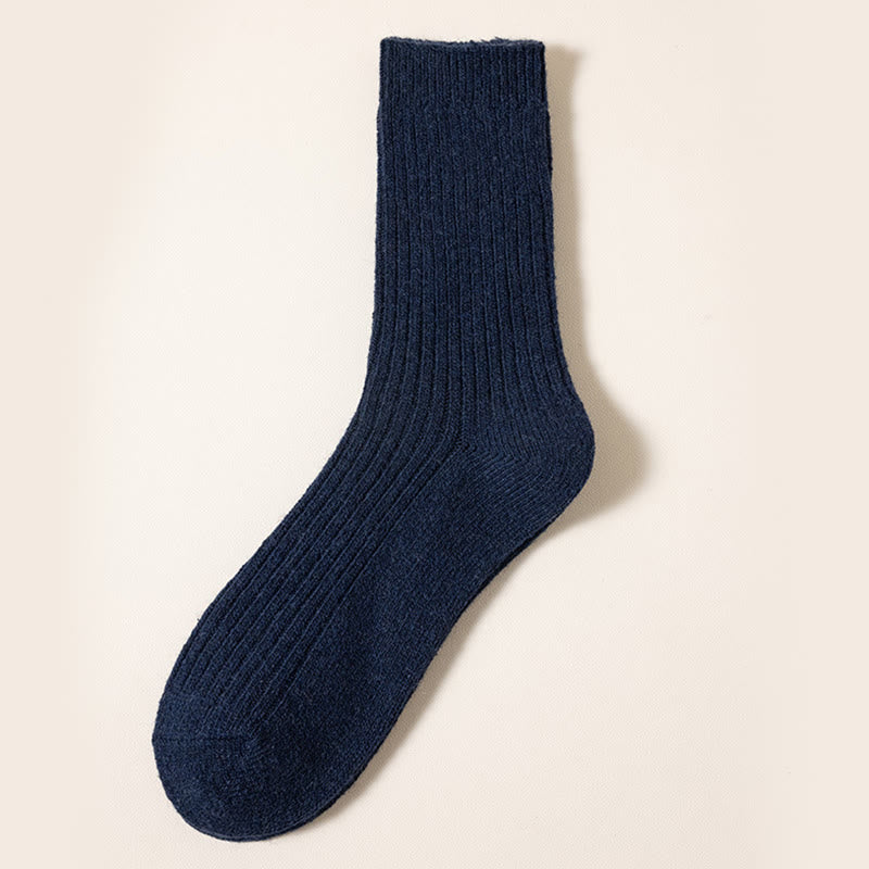 Plusock Plus Size Solid Color Warm Quarter Socks(6 Pairs) - Navy Blue - EU39-46(US6-12) - image 6