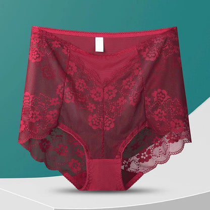 Plusock High-Waisted Floral Panty(5 Pairs) - Wine - 3XL - image 8