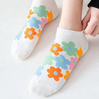 Plus Size Colored Flowers No Show Socks(5 Pairs)