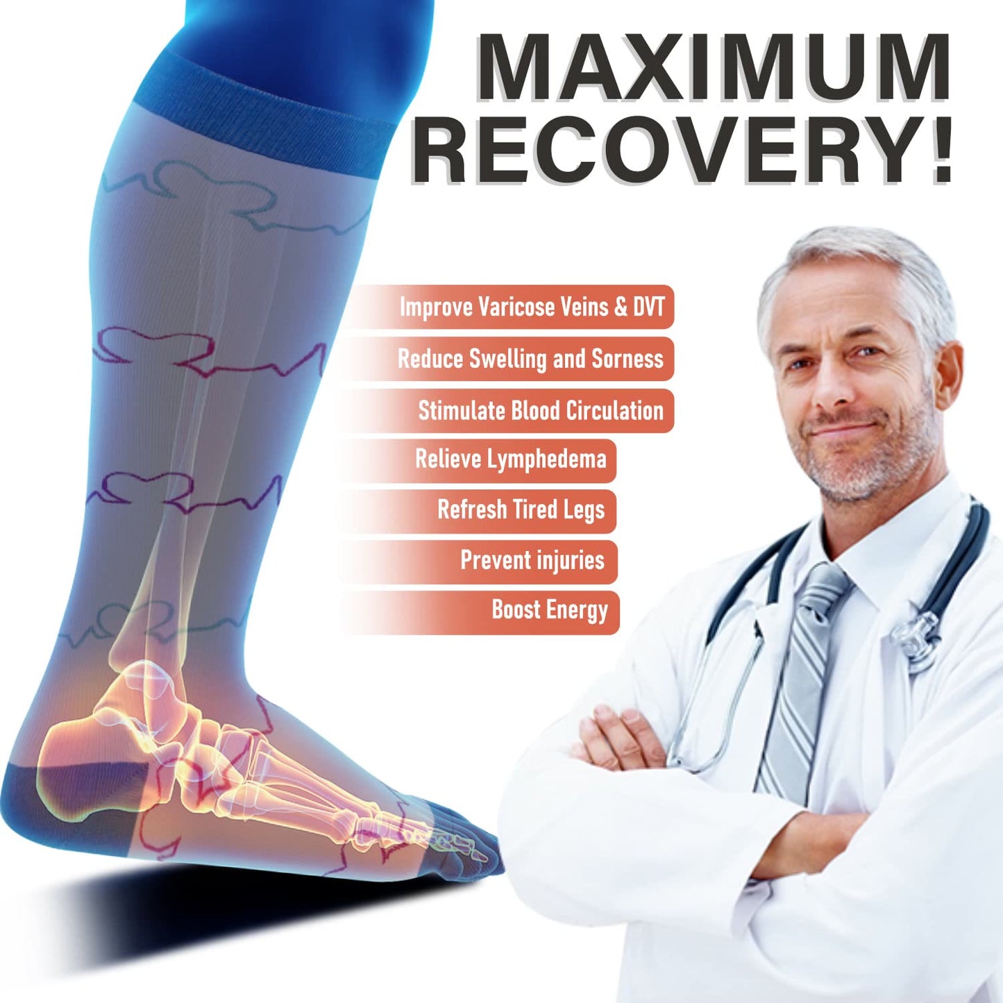 White Electrocardiogram Plus Size Compression Socks(3 Pairs)