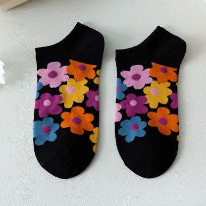 Plus Size Colored Flowers No Show Socks(5 Pairs)