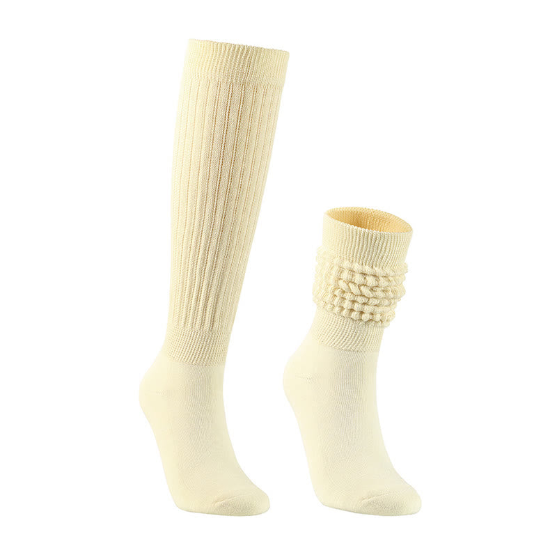 Plusock Solid Color Threaded Slouch Socks(2 Pairs) - Beige - EU36-42(US3-8.5) - image 7