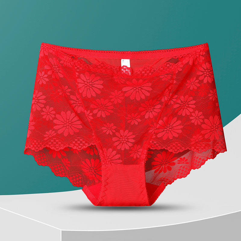 Plus Size High-Waisted Floral Lace Panty(5 Pairs)