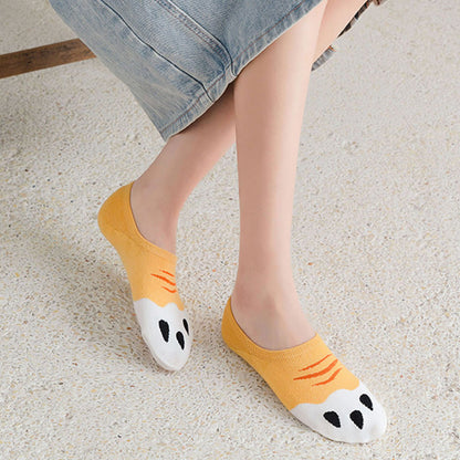Plus Size Cat Footprints No Show Socks(5 Pairs)