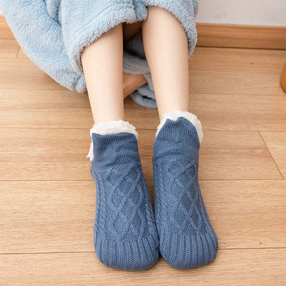 Plus Size Lamb Wool Warm Indoor Slipper Socks - Blue - EU 40-42(US9.5-11.5) - image 4