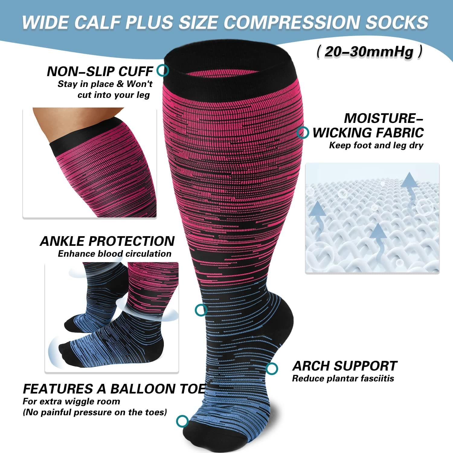 Plusock Colorful Cool Lines Plus Size Compression Socks 2XL-7XL - image 6