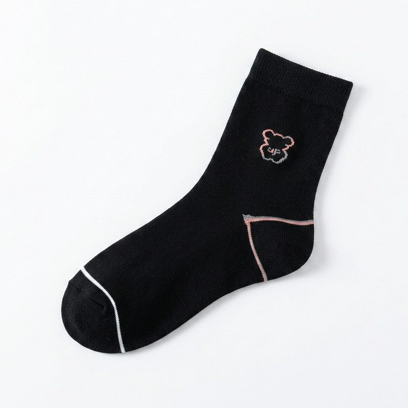 Plusock Cute Bear Embroidered Cotton Quarter  Socks(5 Pairs) - Black - EU35-40(US2-7) - image 10