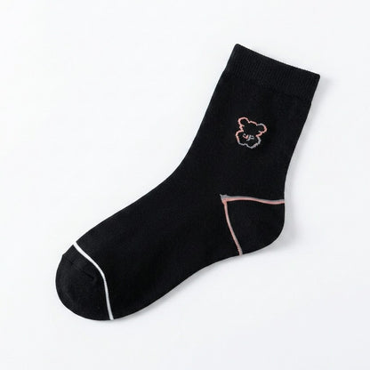 Plusock Cute Bear Embroidered Cotton Quarter  Socks(5 Pairs) - Black - EU35-40(US2-7) - image 10