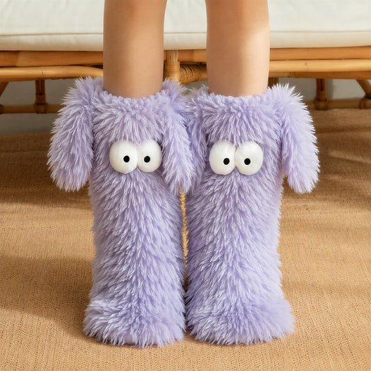 Plusock Cartoon Eyes Slipper Socks - Purple - EU37-45(US4-11) - image 0