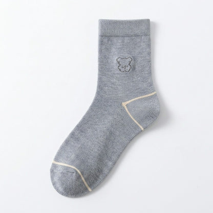 Plusock Cute Bear Embroidered Cotton Quarter  Socks(5 Pairs) - Grey - EU35-40(US2-7) - image 8