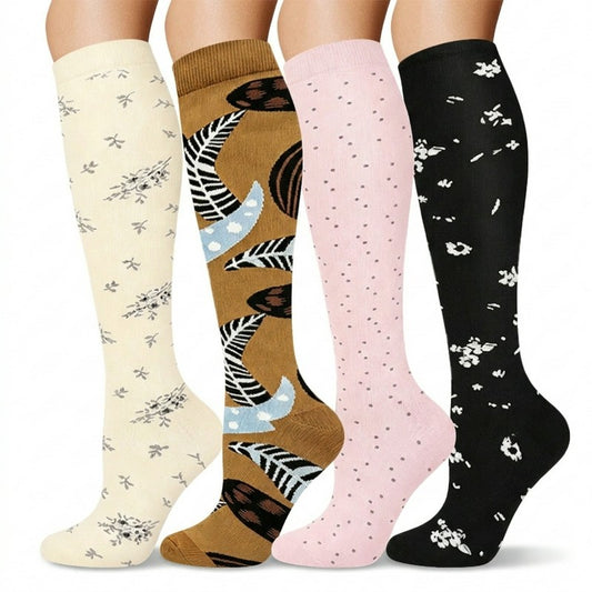 Plusock Polka Dot Flower Compression Socks (4 Pairs) - Multicolor - S/M - image 0