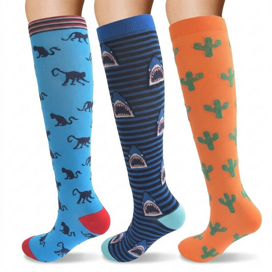 Plusock Playful Animal Compression Socks(3 Pairs) - Multicolor - S/M - image 0