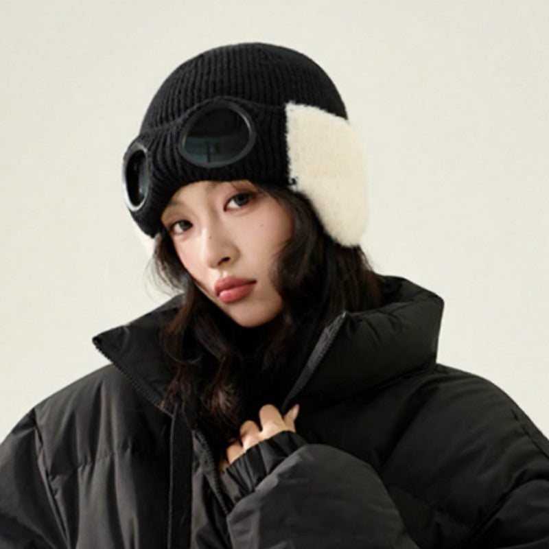 Plusock Fleece Lined Goggle Aviator Beanie - Black - One Size - image 0
