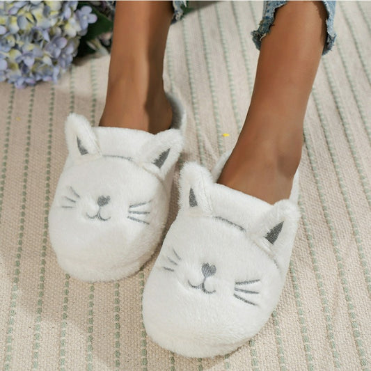Plusock Cozy Cat Plush House Slippers - White - EU44-45(US10-11) - image 0