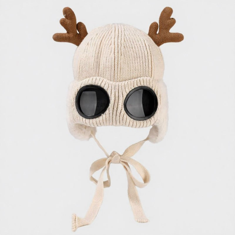 Plusock Antler Goggle Aviator Beanie - Beige - One Size - image 15