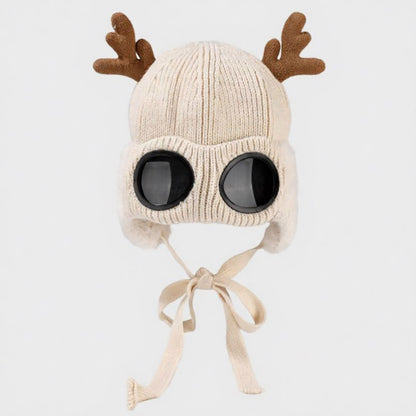 Plusock Antler Goggle Aviator Beanie - Beige - One Size - image 15