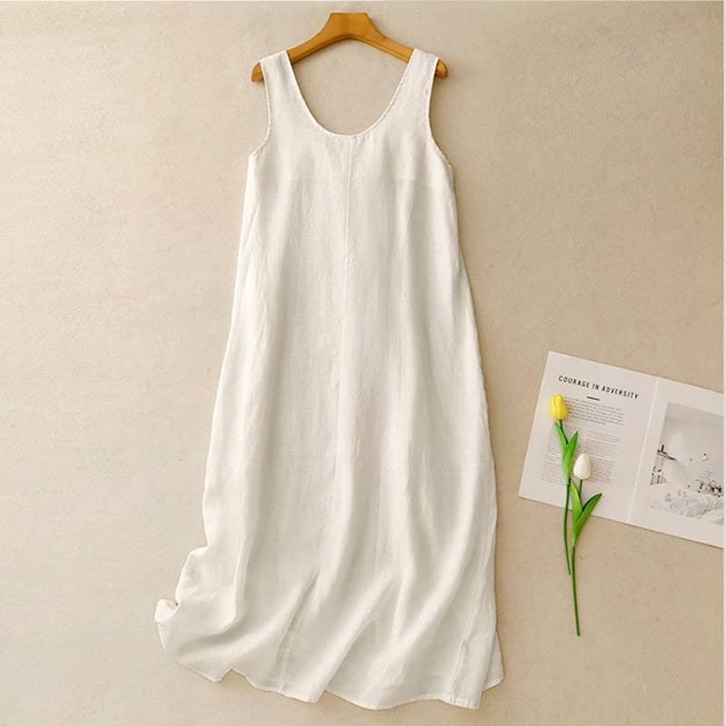 Plusock Relaxed Sleeveless Cotton Midi Dress - White - 2XL - image 1