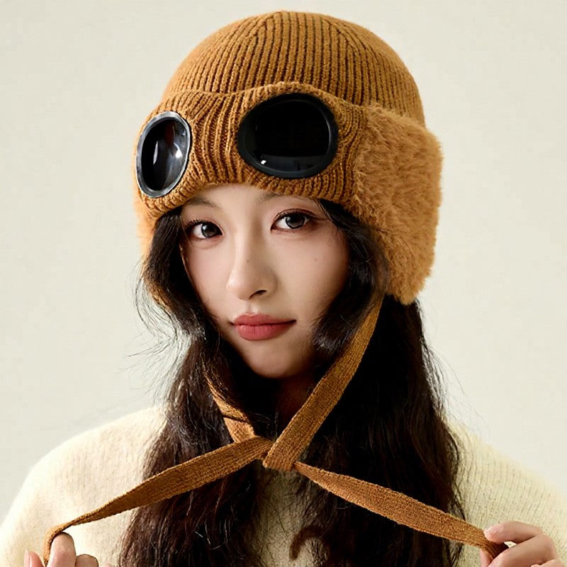 Plusock Fleece Lined Goggle Aviator Beanie - Caramel - One Size - image 6
