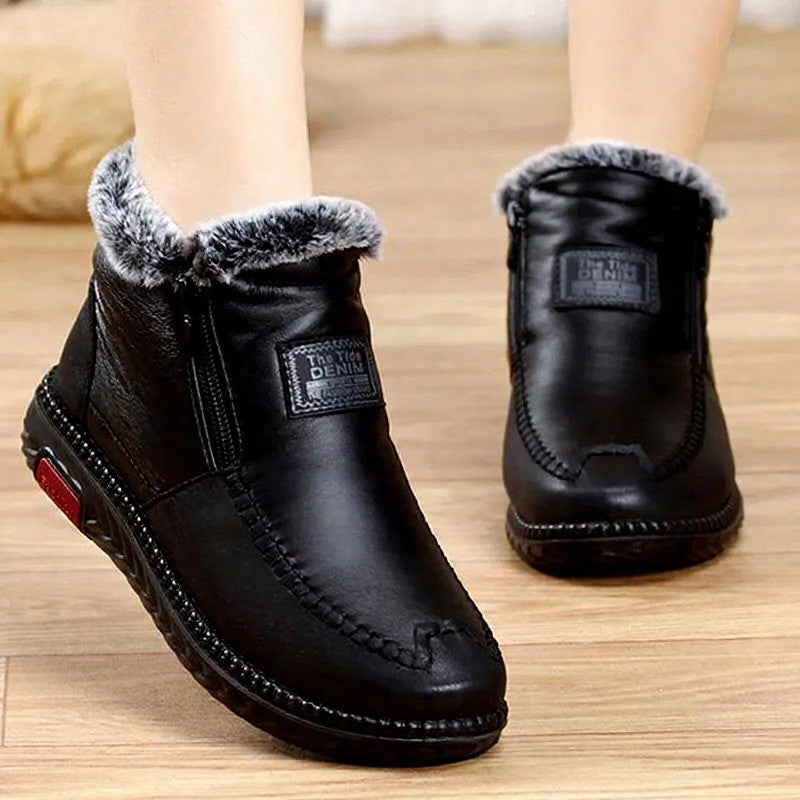 Plusock Plus Size Faux Fur Lined Side Zip Winter Slippers - Black - 41 - image 0